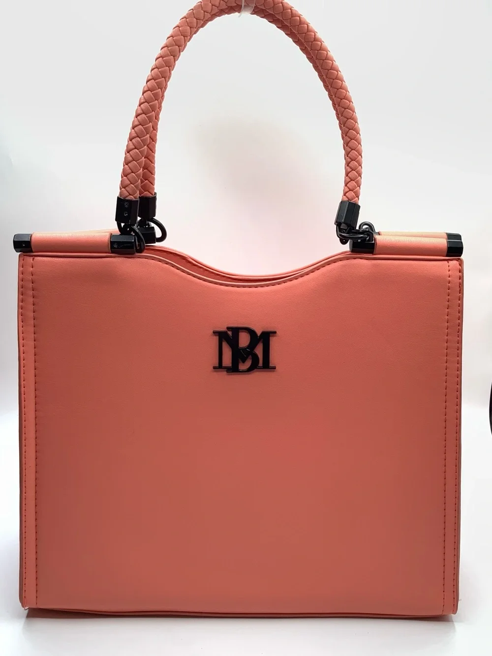 Badgley Mischka Coral Braided-Handle Tote with Top Logo